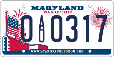 MD license plate 0AO0317