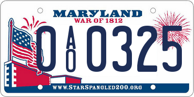 MD license plate 0AO0325