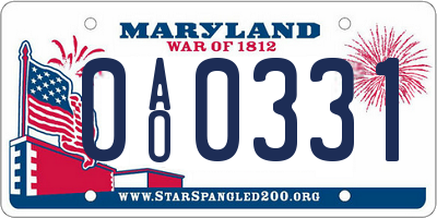MD license plate 0AO0331