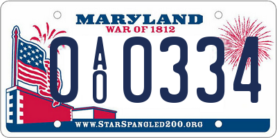 MD license plate 0AO0334