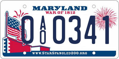 MD license plate 0AO0341