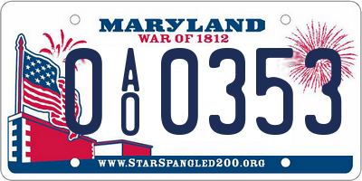 MD license plate 0AO0353