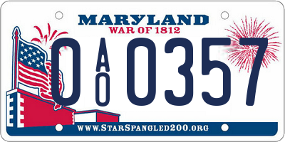 MD license plate 0AO0357