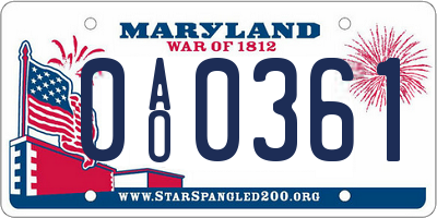 MD license plate 0AO0361