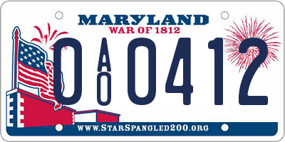 MD license plate 0AO0412