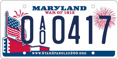 MD license plate 0AO0417