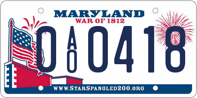 MD license plate 0AO0418