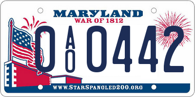 MD license plate 0AO0442