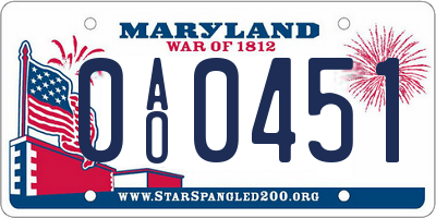 MD license plate 0AO0451