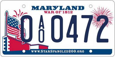 MD license plate 0AO0472