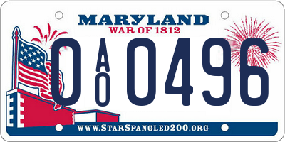 MD license plate 0AO0496