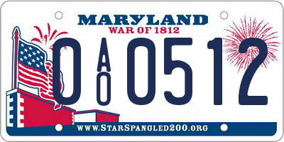 MD license plate 0AO0512