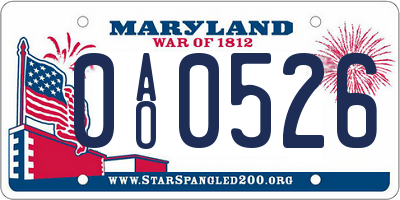 MD license plate 0AO0526