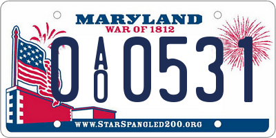MD license plate 0AO0531
