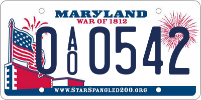 MD license plate 0AO0542