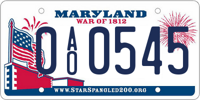 MD license plate 0AO0545
