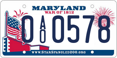 MD license plate 0AO0578