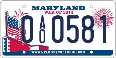 MD license plate 0AO0581