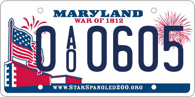 MD license plate 0AO0605