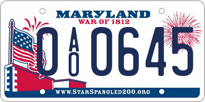 MD license plate 0AO0645