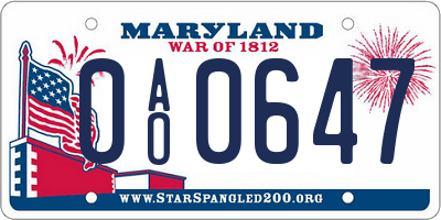 MD license plate 0AO0647