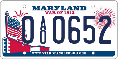 MD license plate 0AO0652