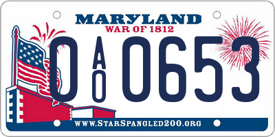 MD license plate 0AO0653