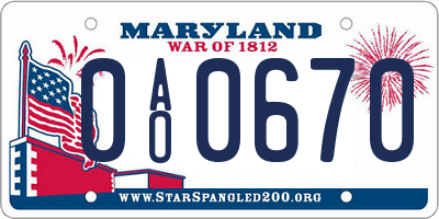 MD license plate 0AO0670