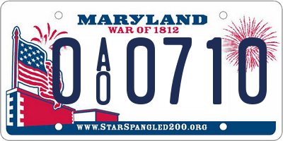 MD license plate 0AO0710