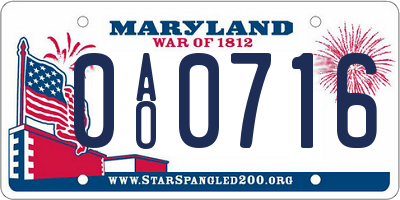 MD license plate 0AO0716