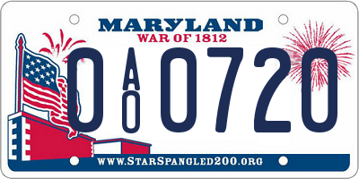 MD license plate 0AO0720