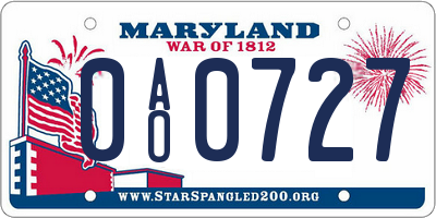 MD license plate 0AO0727