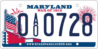 MD license plate 0AO0728