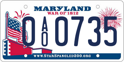 MD license plate 0AO0735