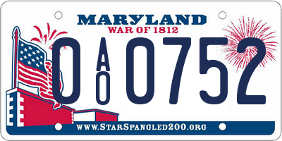 MD license plate 0AO0752