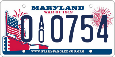 MD license plate 0AO0754