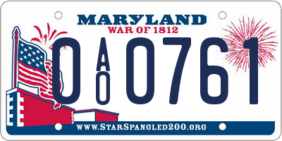 MD license plate 0AO0761