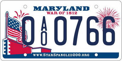 MD license plate 0AO0766
