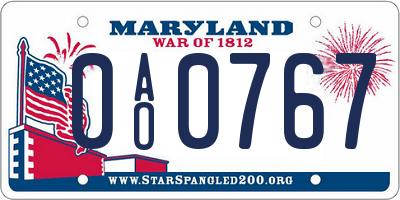 MD license plate 0AO0767