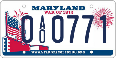 MD license plate 0AO0771