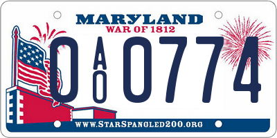 MD license plate 0AO0774