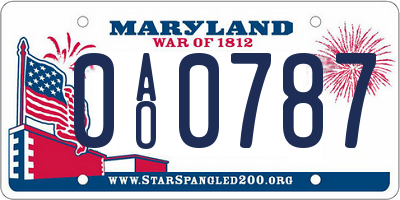 MD license plate 0AO0787