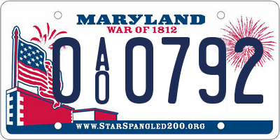 MD license plate 0AO0792