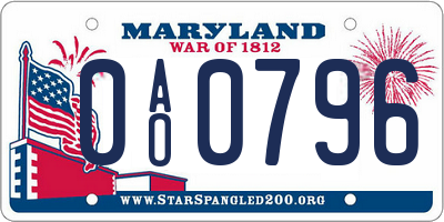 MD license plate 0AO0796