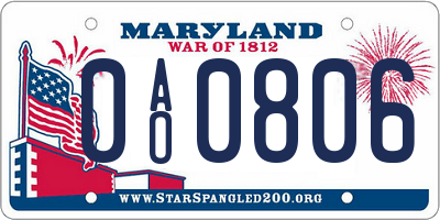 MD license plate 0AO0806