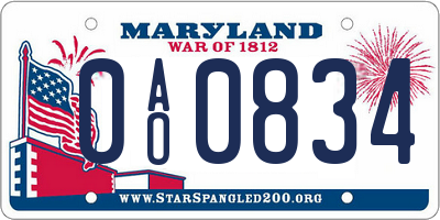 MD license plate 0AO0834