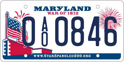 MD license plate 0AO0846