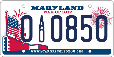 MD license plate 0AO0850