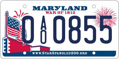 MD license plate 0AO0855