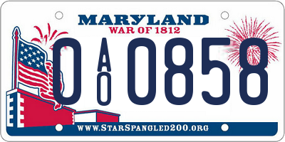 MD license plate 0AO0858